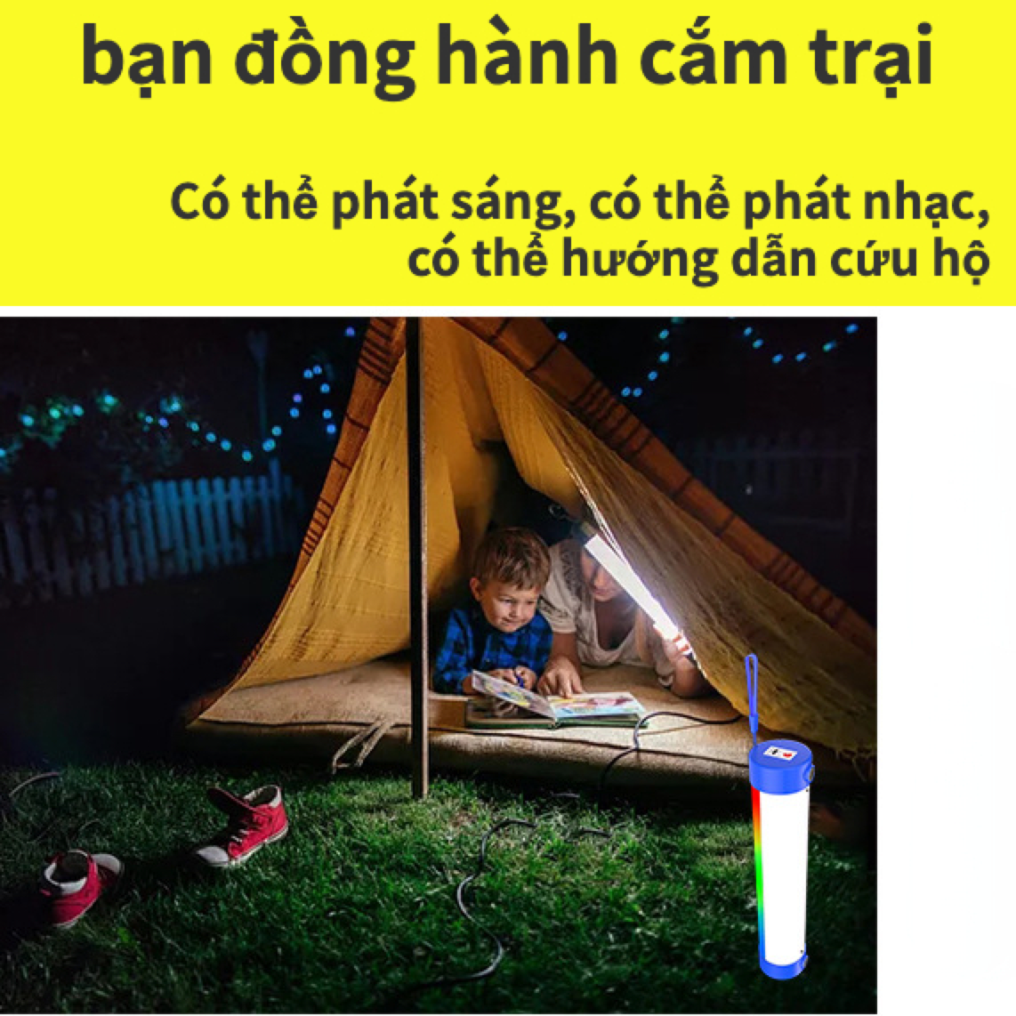 Đèn âm nhạc bluetooth RGB đầy màu sắc Đèn cảnh báo khẩn cấp USB sạc Đèn cảnh báo khẩn cấp Đèn không khí cắm trại ngoài trời Đèn khẩn cấp cầm tay