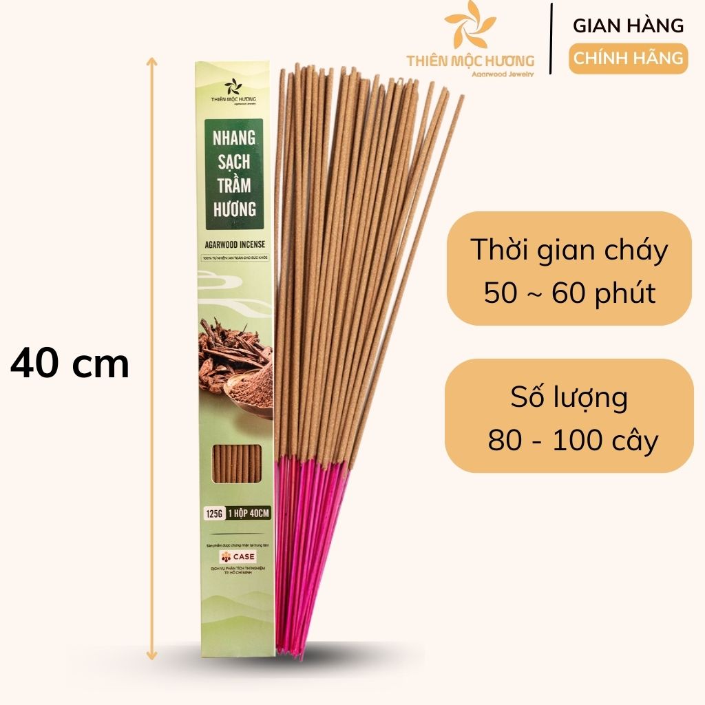Nhang sạch trầm hương Thiên Mộc Hương loại 8 năm tích trầm, ít khói, mùi thơm nhẹ dịu, 40cm