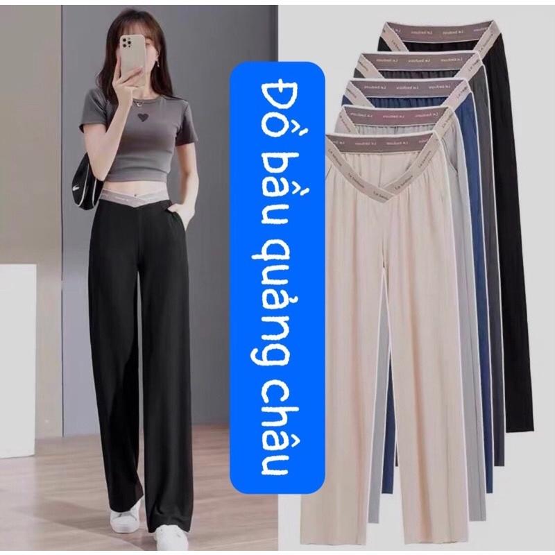 Quần ống rộng xuông mát cạp thấp cho bà bầu