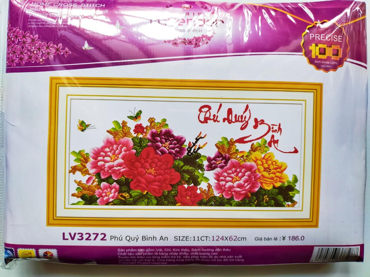 Tranh thêu chữ thập phú quí bình an LV3272 - 124 x 62 cm - chưa thêu