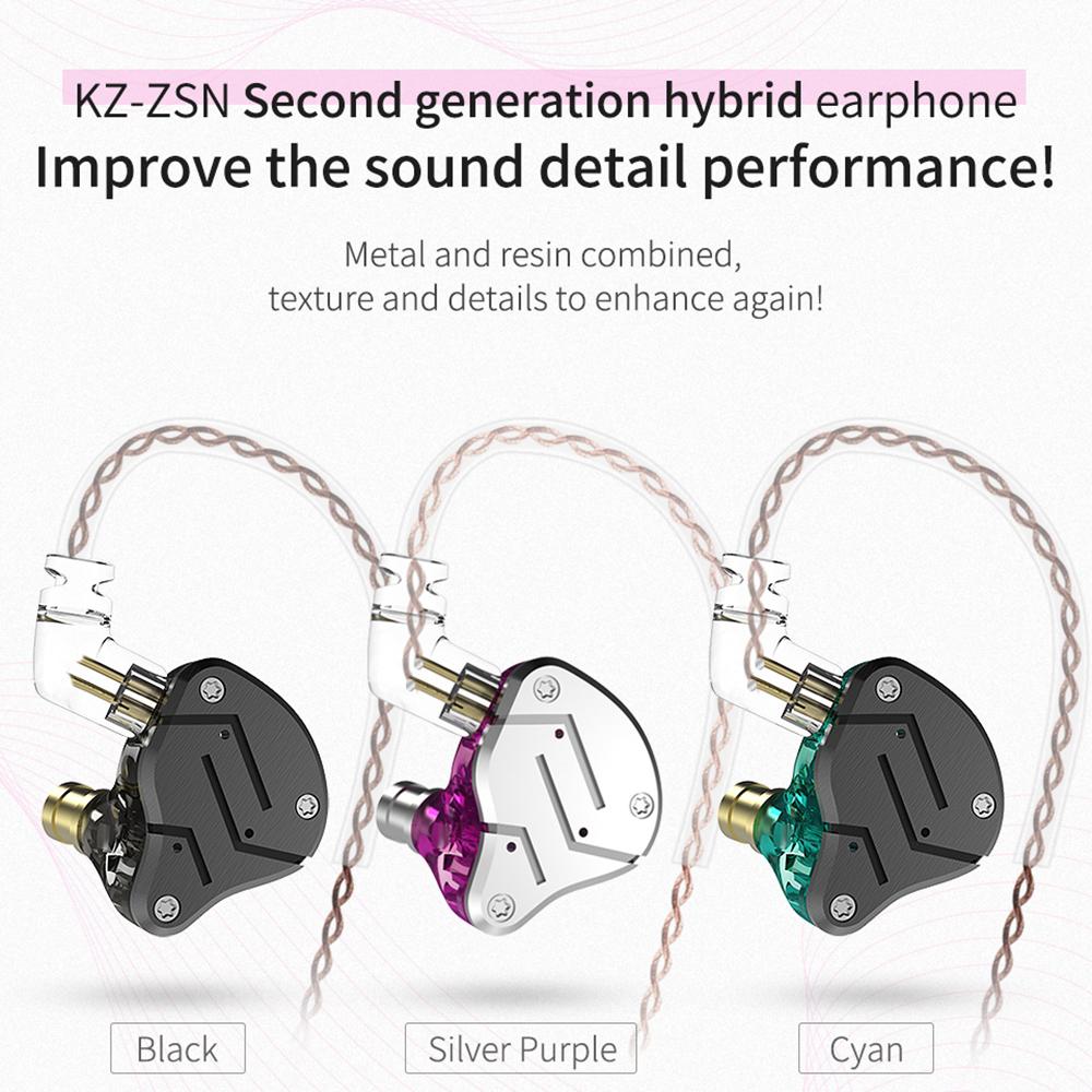 Tai nghe KZ ZSN có dây 3,5 mm trong tai w / Micrô HiFi bằng kim loại 10mm 1DD + 1BA