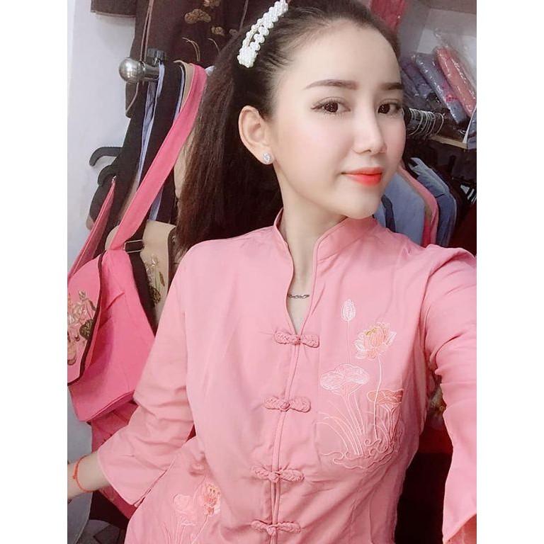 ĐỒ LAM ĐI CHÙA # ĐỒ ĐI CHÙA # PHÁP PHỤC PHẬT GIÁO #Sẩm tàu thêu sen