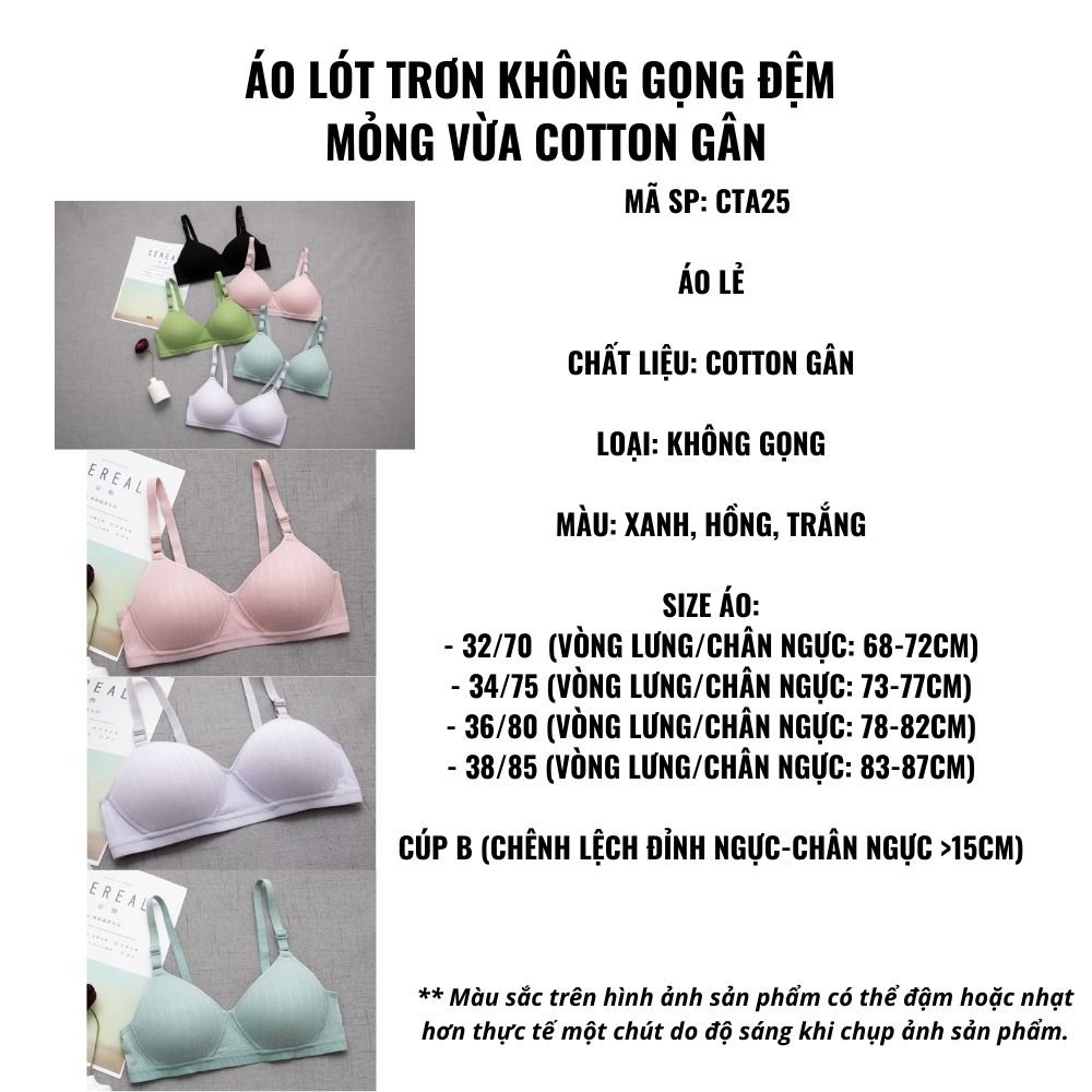 Hình ảnh Áo lót trơn không gọng đệm mỏng vừa cotton gân