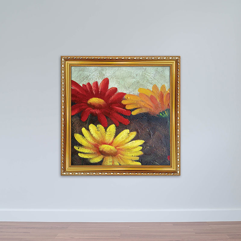Tranh sơn dầu Hoa đồng tiền | Tranh in canvas treo tường phòng khách W1901