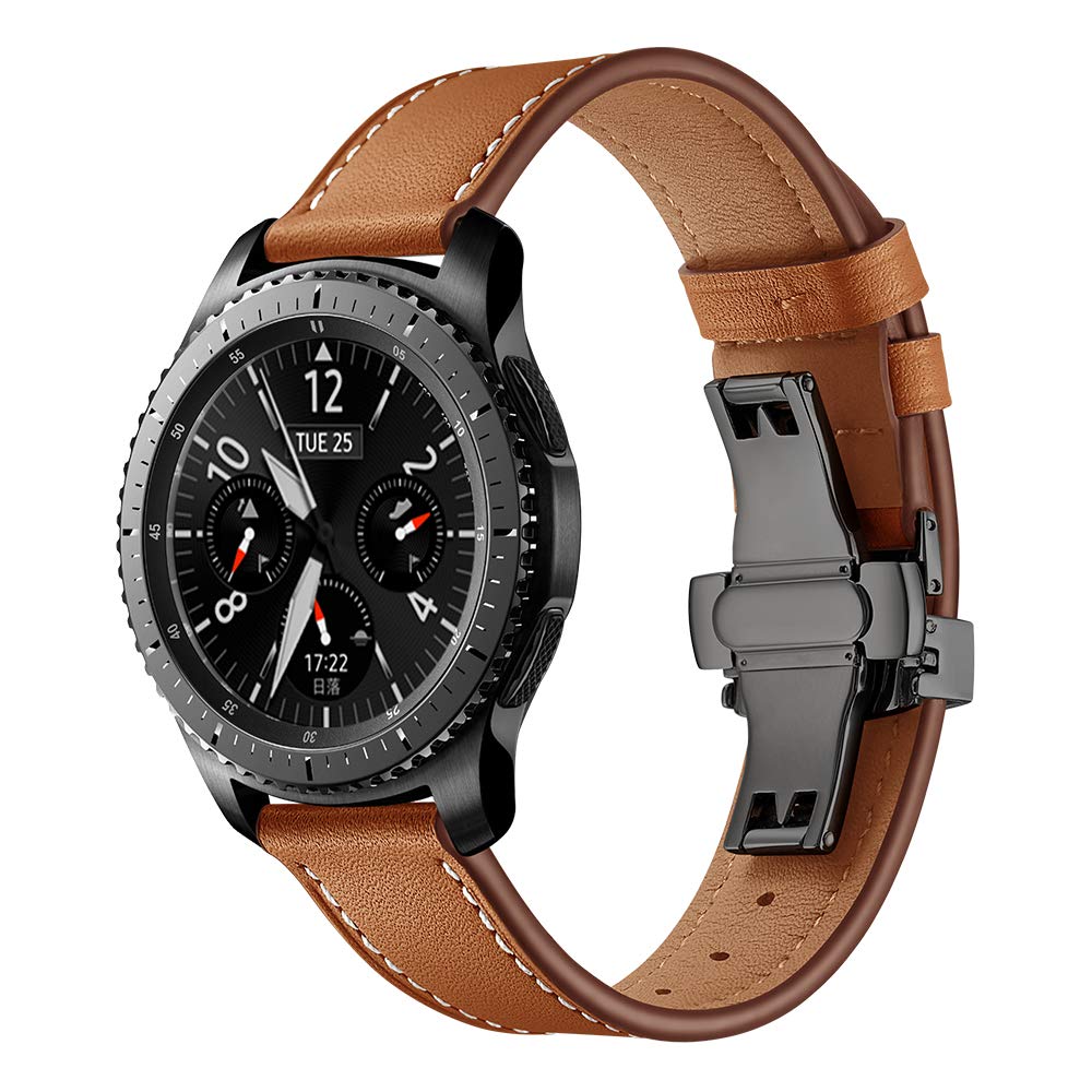 Dây Da Dành Cho Galaxy Watch 46, Huawei GT, Gear S3 Khóa Chống Gãy Màu Đen (Size 22mm)