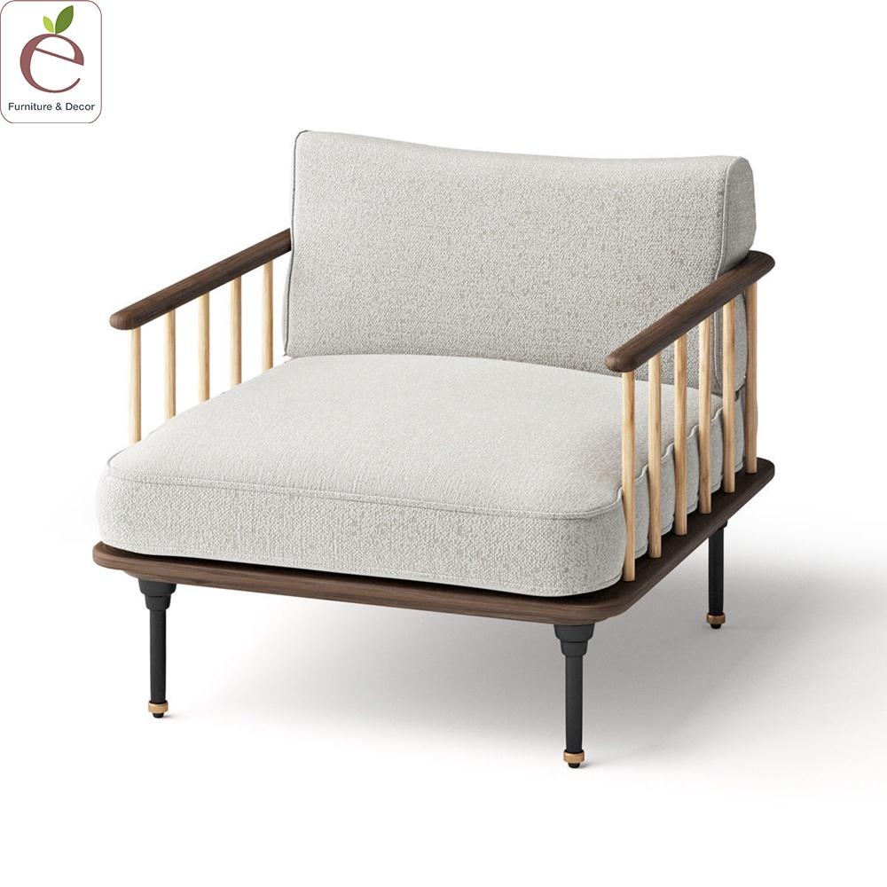 Sofa Kalma Đơn - Sofa gỗ dạng nan tự nhiên, bọc vải, nỉ, da, màu tùy chọn. Hàng gia công tỉ mỉ.