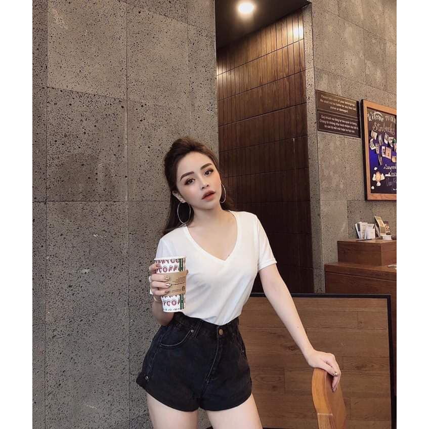 Áo phông đũi cổ tim GÂN SAU