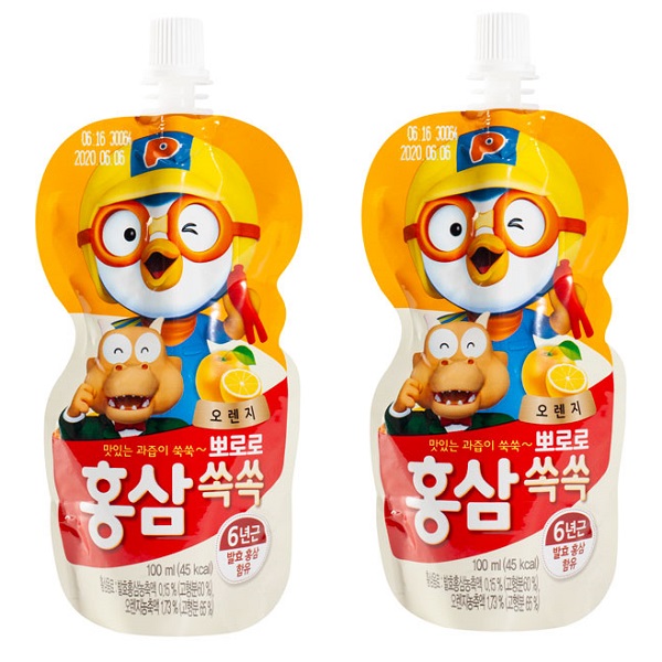 Thùng 40 Túi Nước Hồng Sâm Pororo Vị Cam 100ml