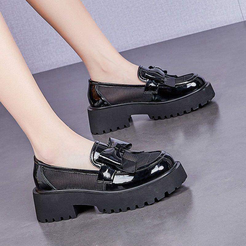 Love shoes women's singles shoes 2022 new spring and summer shoes with thick soles and high net surface breathable British style leather shoes