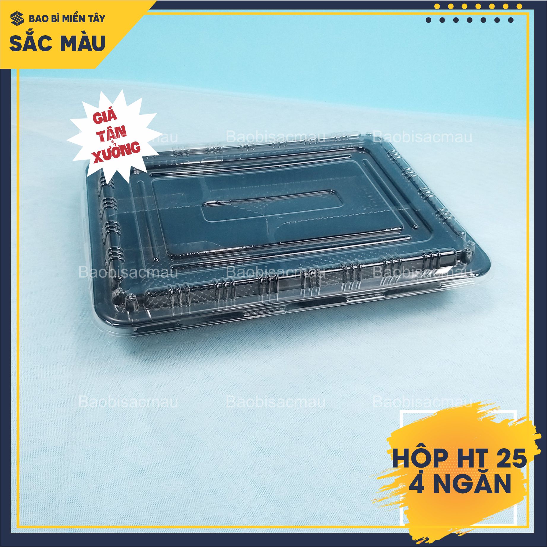 Sét 20 Hộp nhựa đế đen, nắp trong HT25 4 ngăn đựng cơm, đựng thức ăn, thực phẩm...