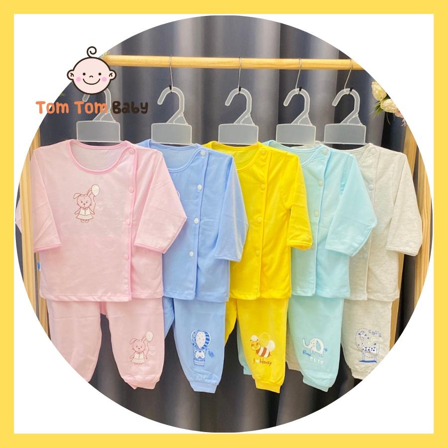 Set 5 bộ quần áo trẻ em sơ sinh Thái Hà Thịnh - Mẫu Tay Dài Cài Nút Lệch Màu - Size 1-3 cho bé sơ sinh - 9kg