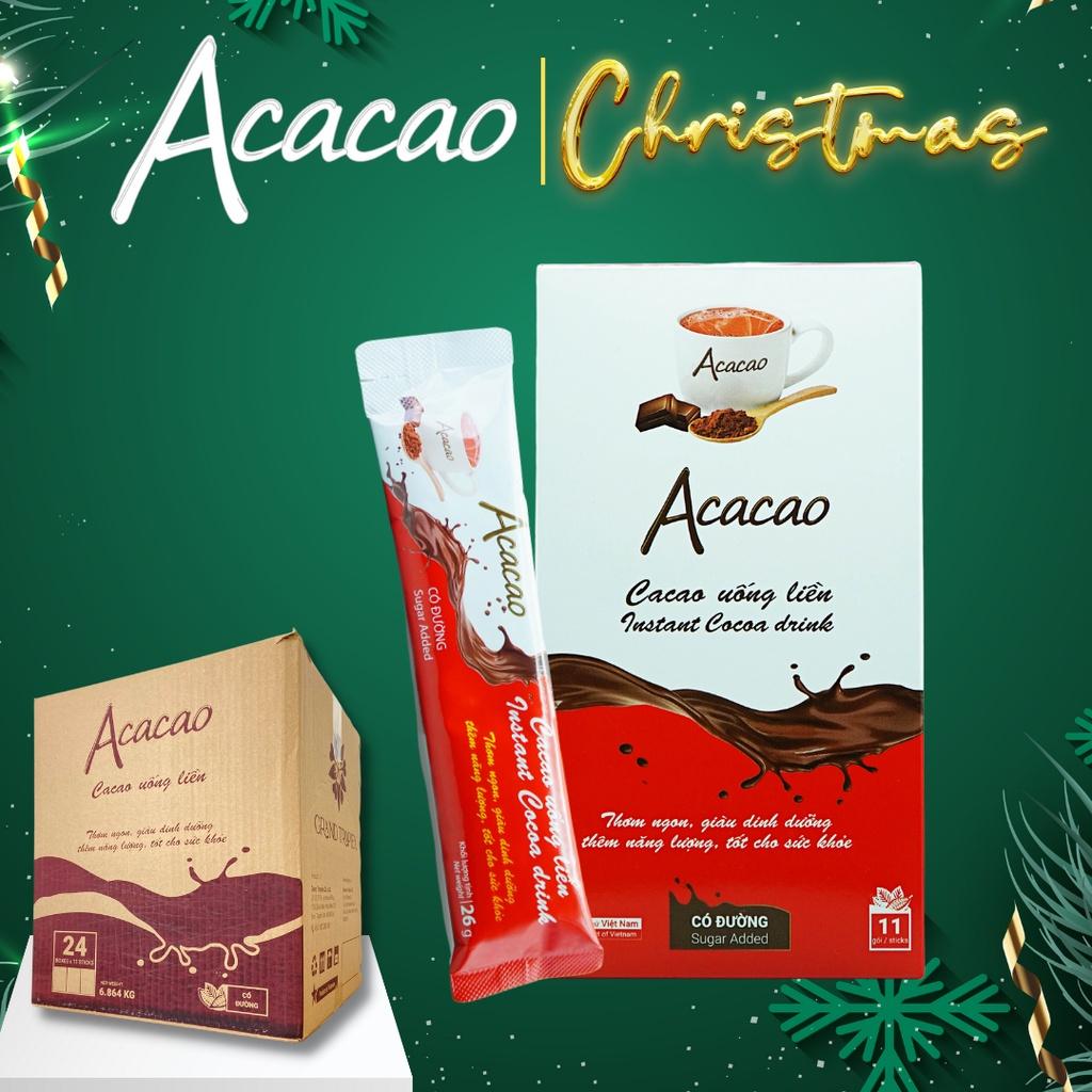 Bột cacao uống liền Có Đường ACACAO giàu dinh dưỡng-Chuẩn HACCP thùng 24 hộp 11 gói x 26g
