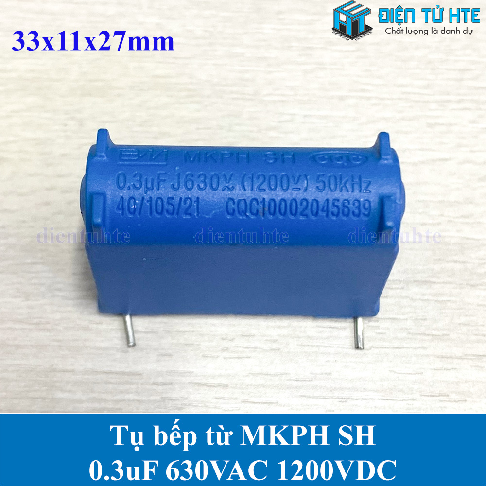 Tụ bếp từ MKPH SH 0.3uF 630VAC 1200VDC pitch 31mm Xanh dương size 33x11x27mm