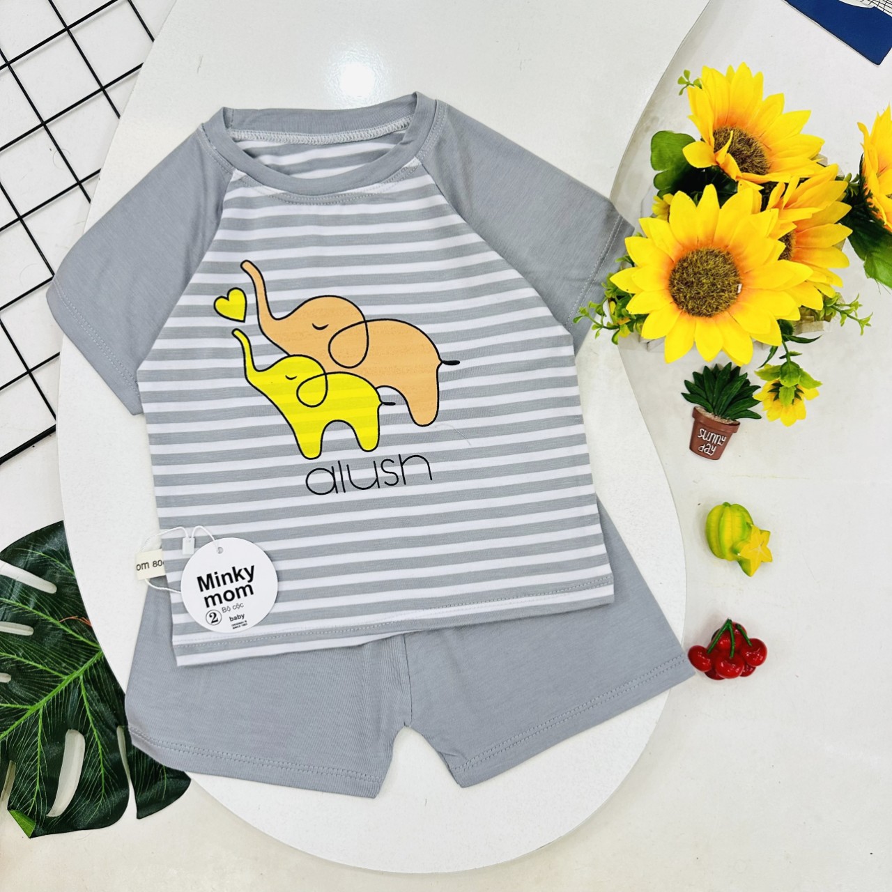 (5-17kg)Quần áo thun cộc tay cho bé trai bé gái kẻ ngang thun lạnh Minky mom co dãn 4 chiều thoáng mát thấm mồ hôi