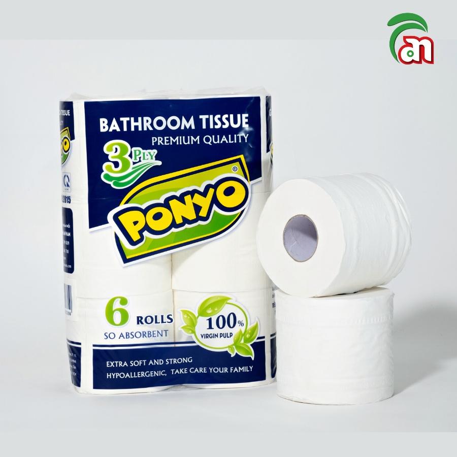 Giấy vệ sinh cuộn nhỏ có lõi cao cấp siêu dày, siêu mịn PONYO premium 3 lớp 6 cuộn/lốc - Thiên An Nam paper