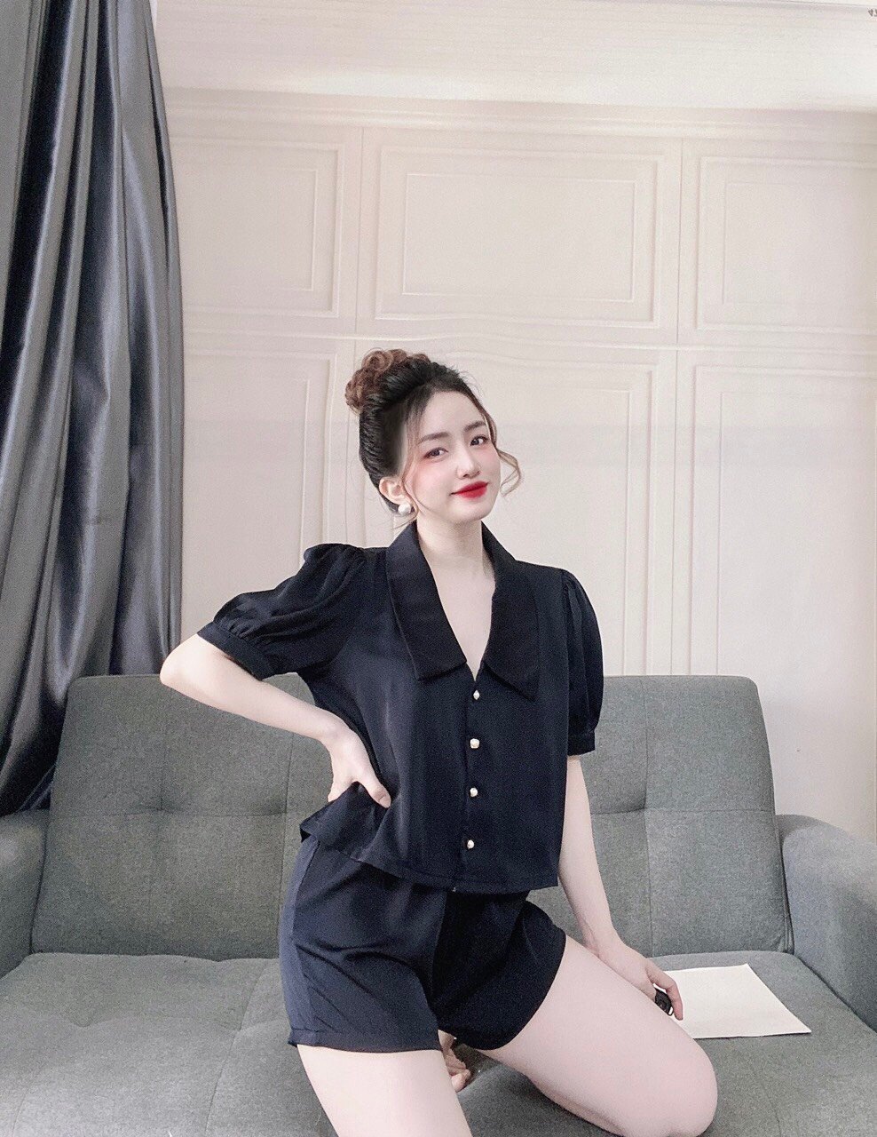 [5 màu] Bộ nữ mặc nhà - Bộ Sen Nhọn Tay Ngắn Quần Ngắn Lụa LATIN Đẹp, Mát, Ít Nhăn, Đường May Đẹp-SN003N - HELI