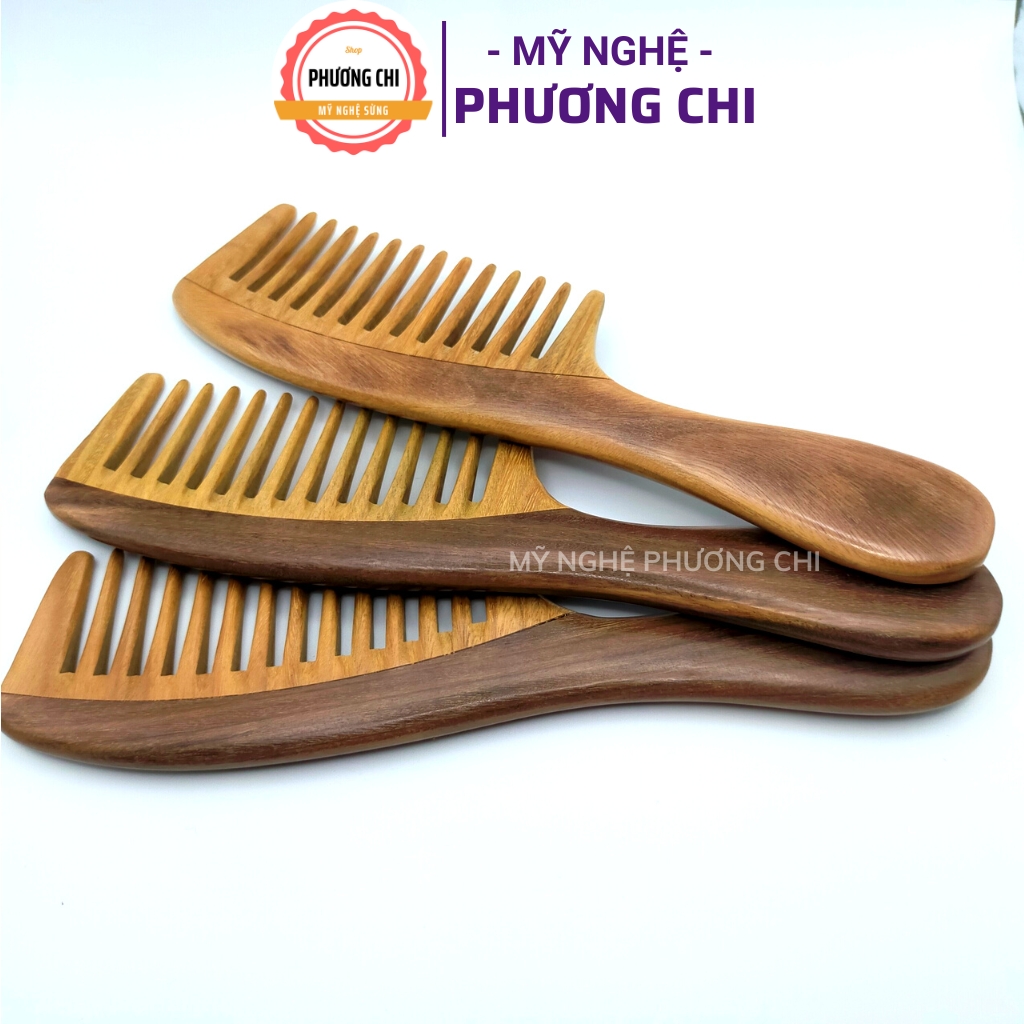 Lược Gỗ Răng Thưa Chải Tóc Rối, Xoắn Dài 19,5cm, Lược Chải Tóc Gỡ Rối Massage Đầu | Mỹ Nghệ Phương Chi