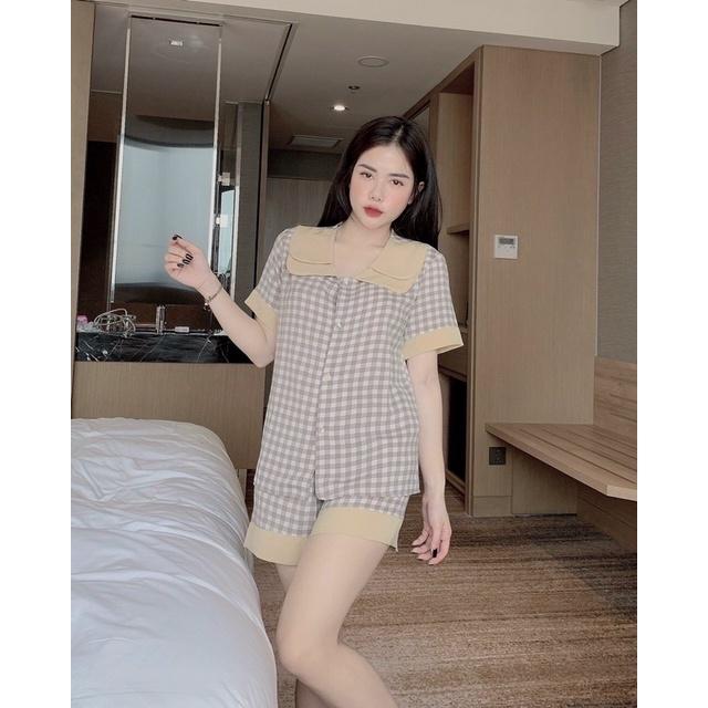 Bộ Ngủ Nữ Lụa Mặc Nhà Dễ Thương, Pijama Lụa Mango Cộc Cổ Sen Kiểu Dáng Hàn Quốc Cao Cấp