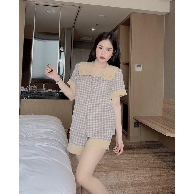 Bộ Ngủ Nữ Lụa Mặc Nhà Dễ Thương, Pijama Lụa Mango Cộc Cổ Sen Kiểu Dáng Hàn Quốc Cao Cấp