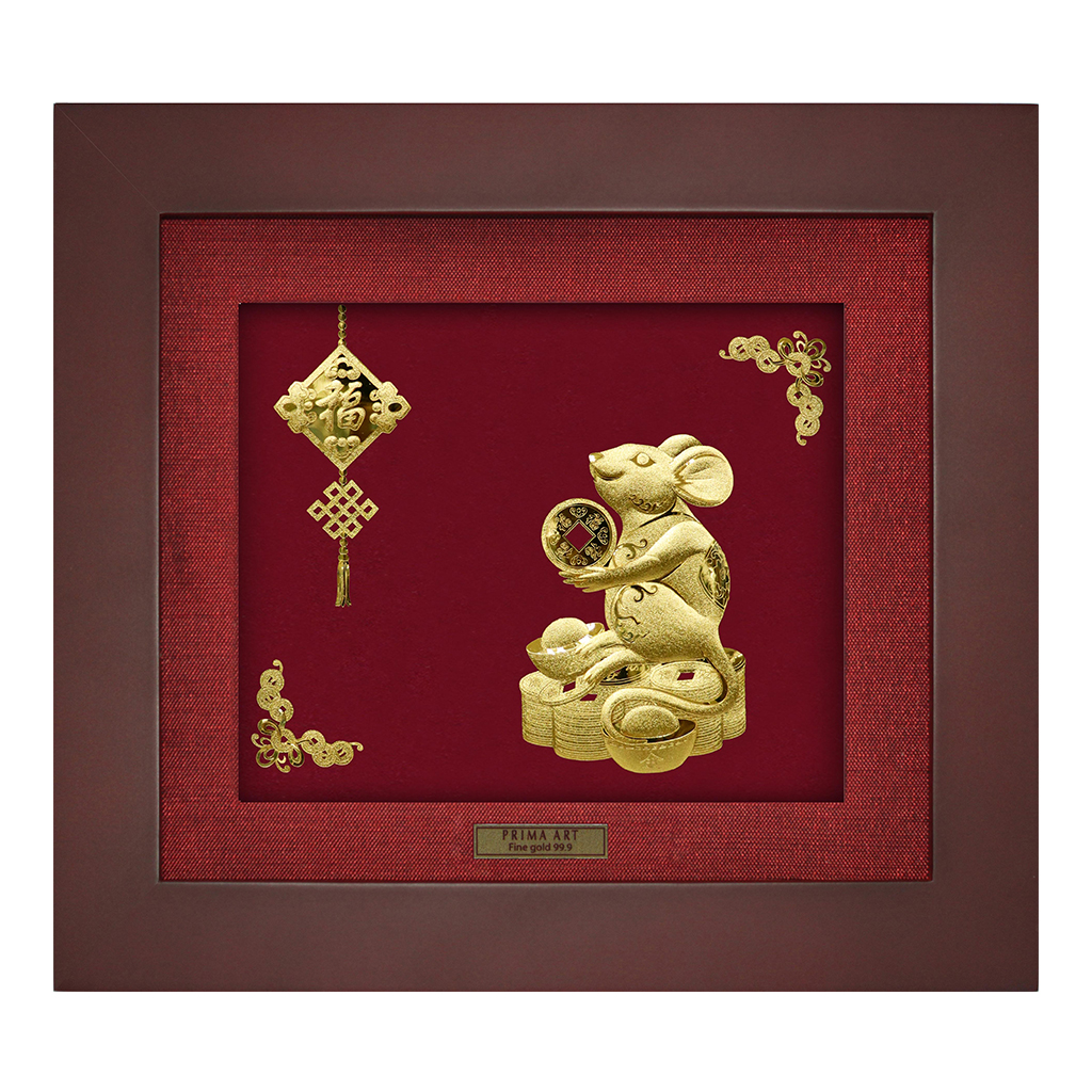 Tranh Vàng 24K PRIMA ART - Chuột Vàng May Mắn - Kích Thước 20 x 18 cm - CGS-0515-34