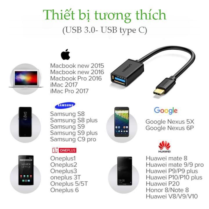 Cáp USB type C hỗ trợ chức năng OTG dài 15cm UGREEN US154- Hàng chính hãng