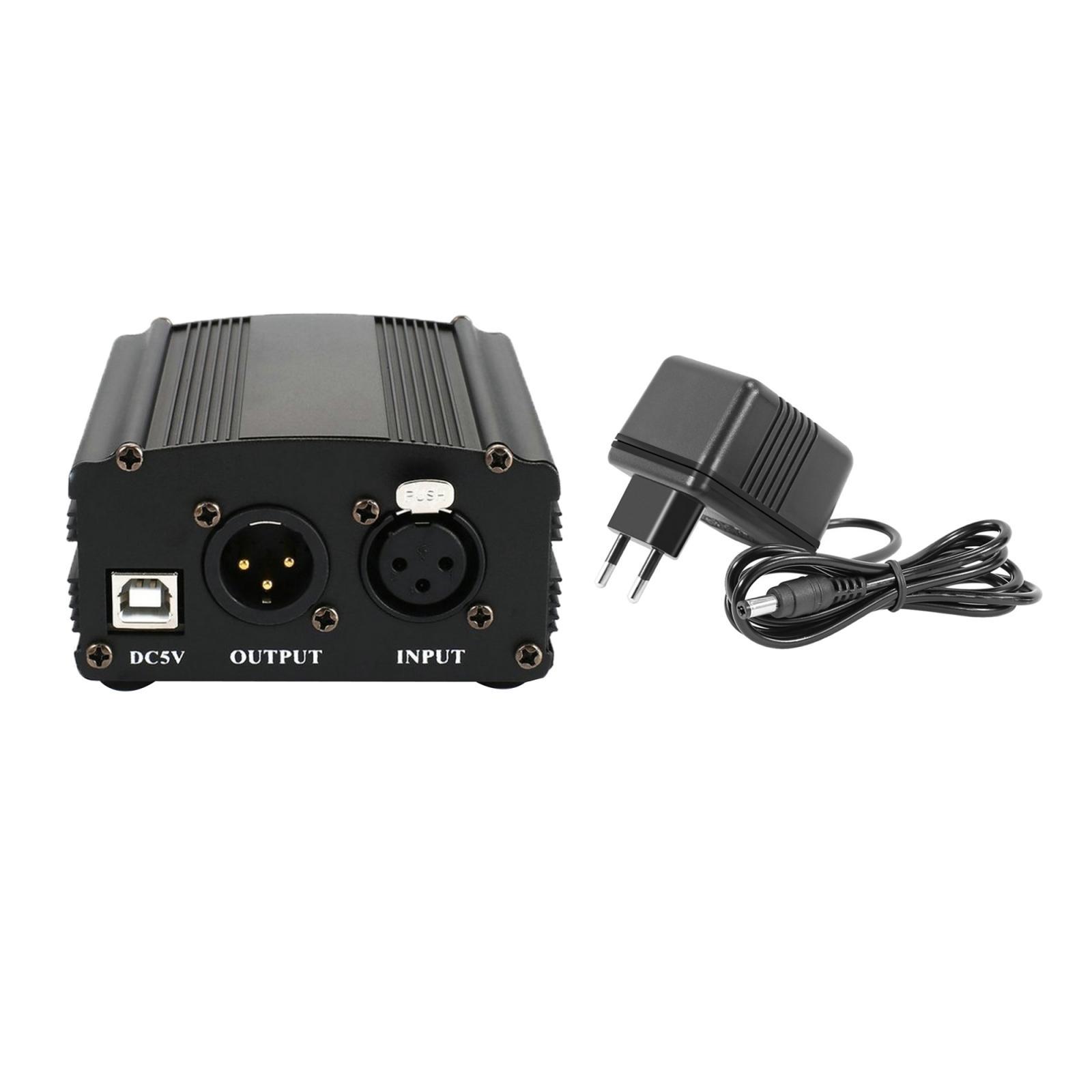 48V Phantom Power Supply with Charging Cable for Microphone Music Recording