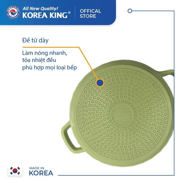 KS-GL4TCI Bộ nồi Korea King ( màu xanh, bộ gồm 3 nồi đường kính 20, 22, 24cm + 1 quánh 18cm, nắp kính) Hàng chính hãng