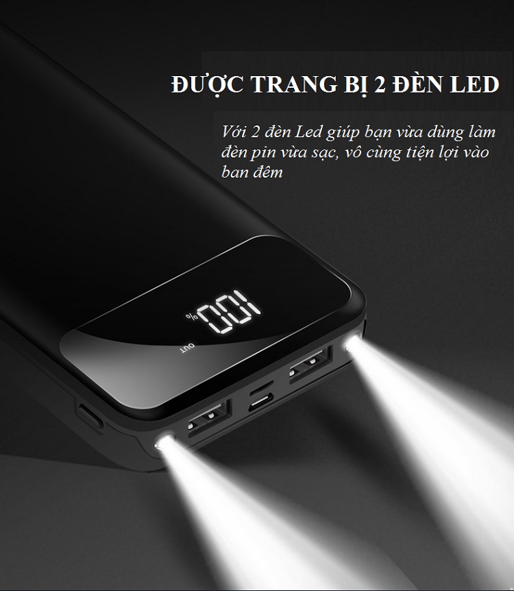 Sạc Dự Phòng Hỗ Trợ Sạc Nhanh BA-908 Có 2 Cổng USB Dung Lượng Pin Lớn