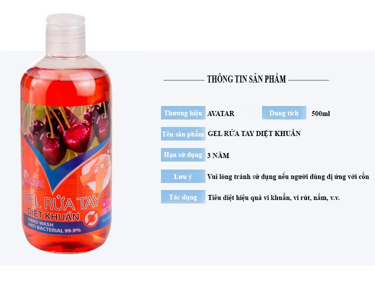 Gel rửa tay diệt khuẩn Avatar hương Cherry 500ml