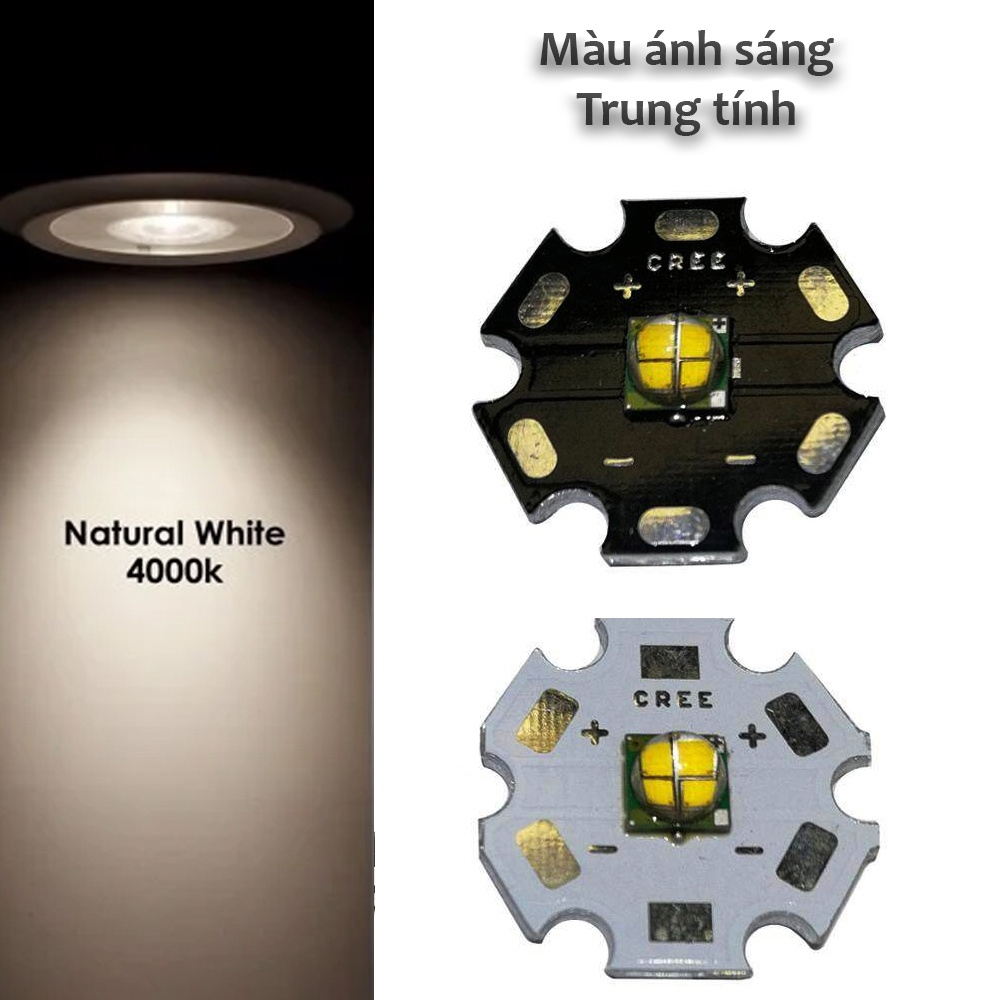 Chip Led Cree, Bóng đèn Led 5W điện áp 3V-5V, Ánh sáng Trắng, Vàng, Trung tính, Đã hàn sẵn đế tản nhiệt 20mm