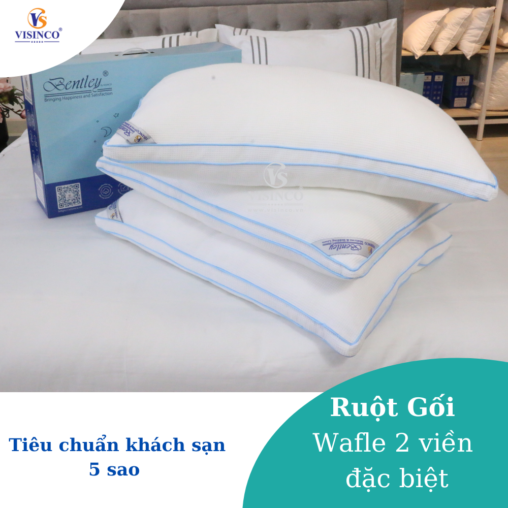 Cao Cấp Ruột Gối Wafle Microfiber 2 Viền  Chống Đau Mỏi Vai Gáy