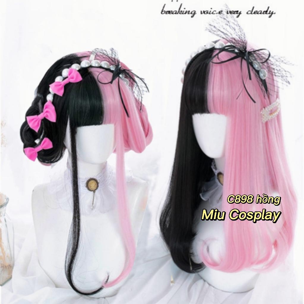 Wig/Tóc giả dài thẳng hot trend cá tính nửa đen nửa hồng - teen/lolita C898 hồng