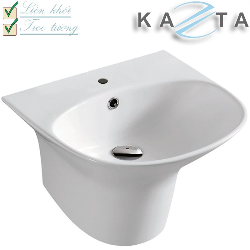 Combo Thiết Bị Nhà Tắm KAZTA KZ-CBT05: Bồn Cầu Liền Khối-Lavabo Liền Chân-Sen Tắm Đứng Chỉnh Nhiệt-Gương Khung Nhôm-Kệ Kính-Giá Treo Khăn Kèm Full Bộ Phụ Kiện Nhà Tắm