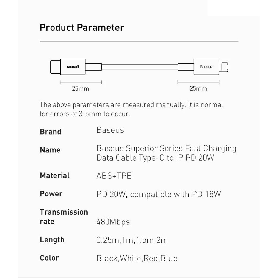 [C to iP ] Cáp sạc nhanh PD20W cho iP Baseus Superior CATLYS-02 _ Hàng chính hãng