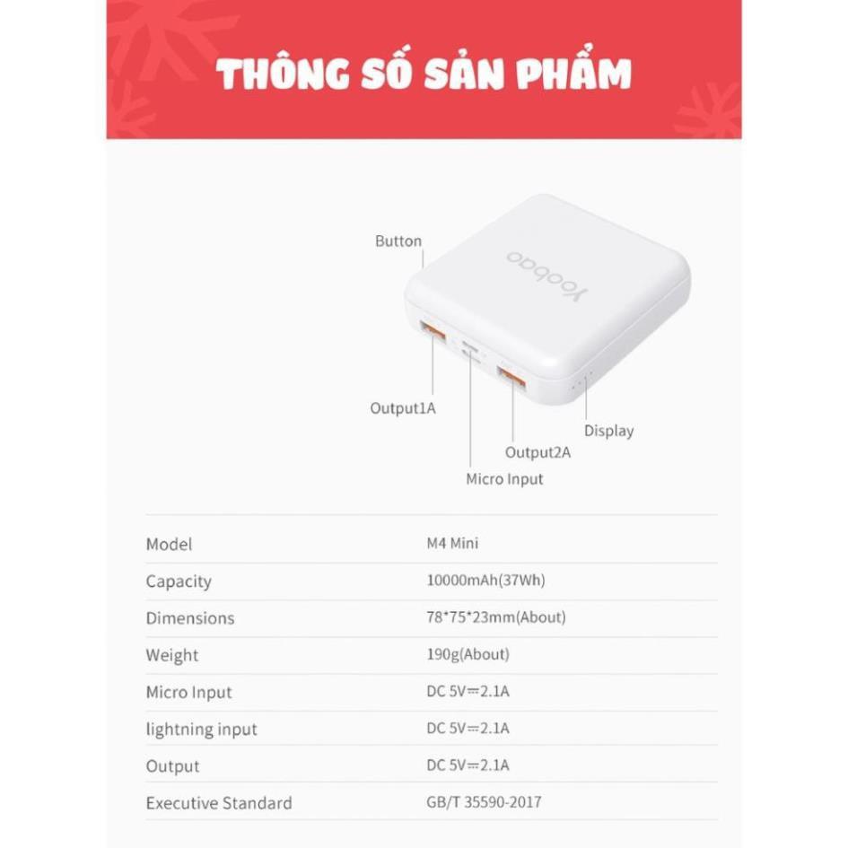 Pin sạc dự phòng Yoobao M4 mini 10000mAh Pin Li-Polymer 2 đầu vào 2 đầu ra cho điện thoại máy tính bảng.... - HÀNG NHẬP KHẨU