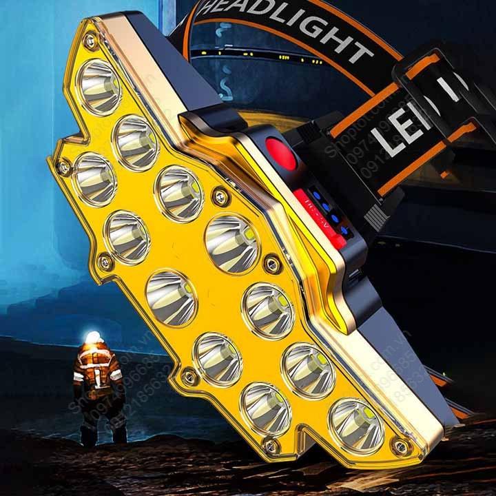 Đèn Pin LED đội đầu P12LED, 12 pha led siêu sáng, dùng pin sạc