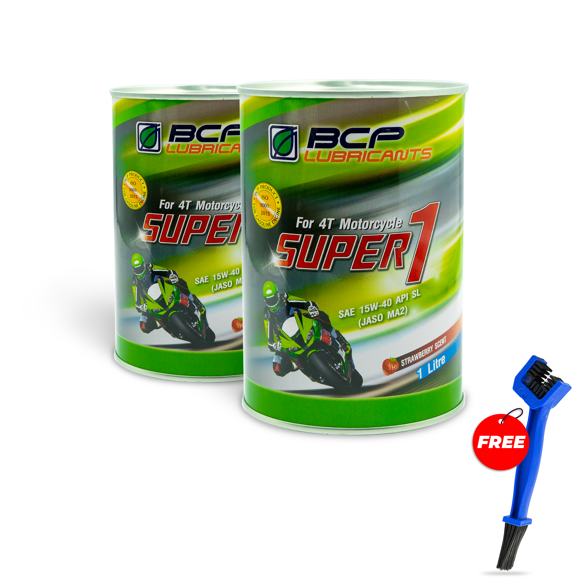 Nhớt xe máy dành cho xe số SUPER 1 4T SL MA2 15W40 24/1L RED SCENT TIN EX - Công thức cải tiến - mùi dâu, màu đỏ - Tặng bàn chà sên