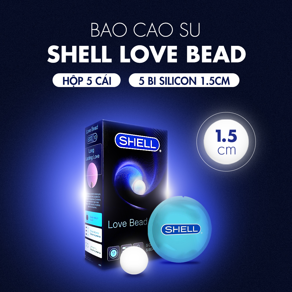 [Hộp 5 cái] Bao cao su Shell Love Bead - Gân nổi, kéo dài thời gian, bi tăng 1.5cm
