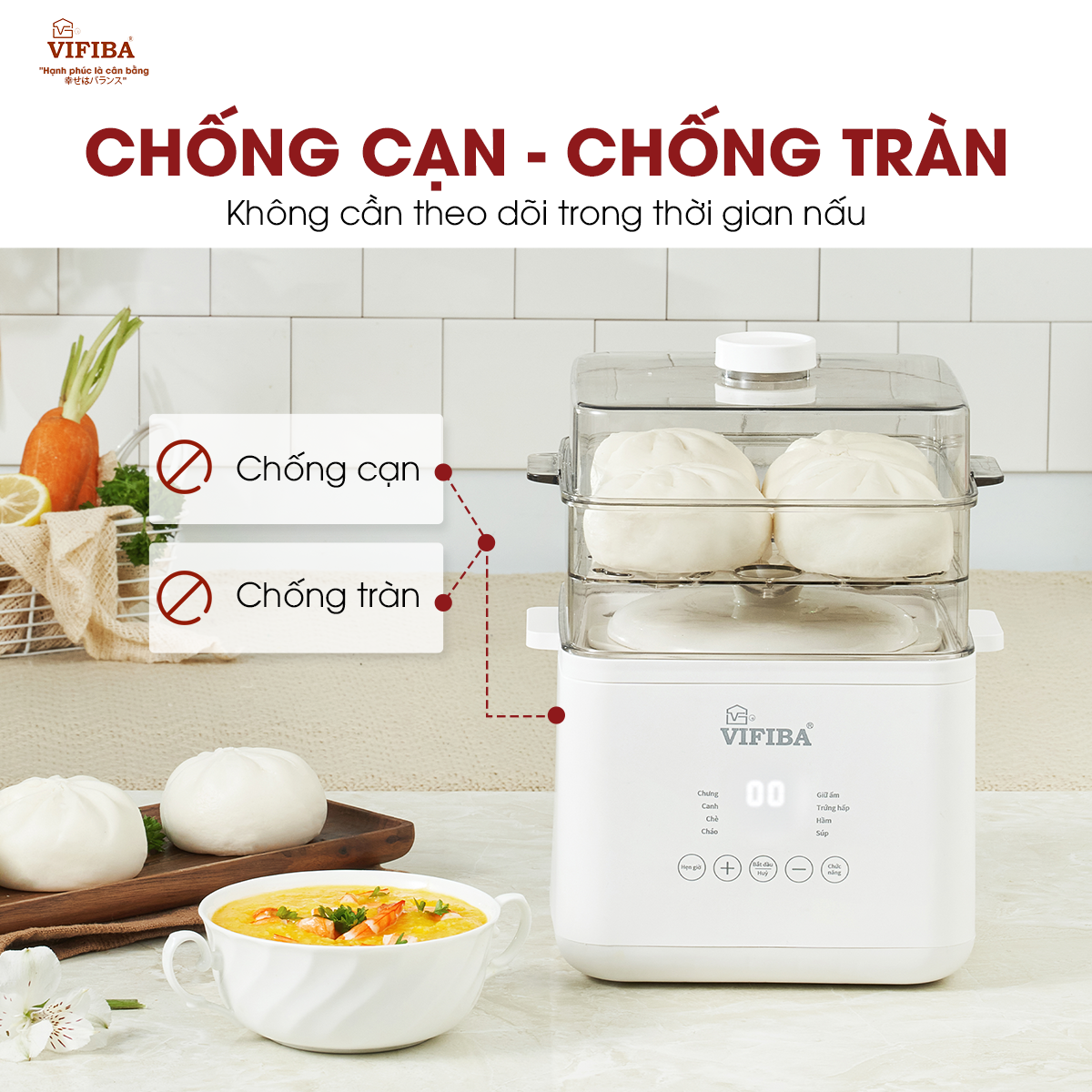 Nồi Nấu Chậm Đa Năng VIFIBA Kèm Hấp Hàng Chính Hãng, 8 Chức Năng Nấu, Nồi Cho Bé Ăn Dặm, Nấu Cháo, Hầm, Hấp,....