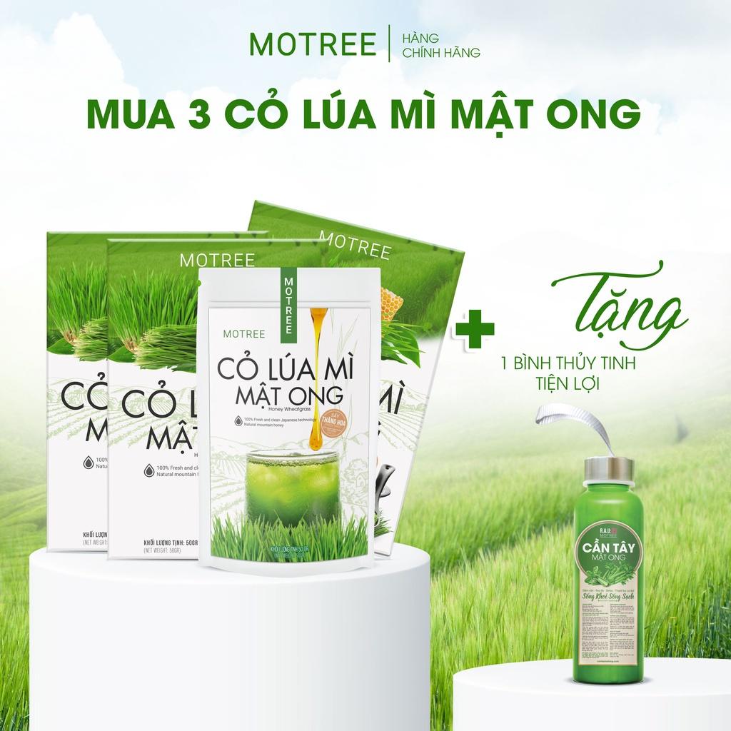 Bột cỏ lúa mì mật ong MOTREEE sấy thăng hoa công nghệ Nhật Bản hộp 54gr. Mua 3 hộp tặng 1 bình thủy tinh