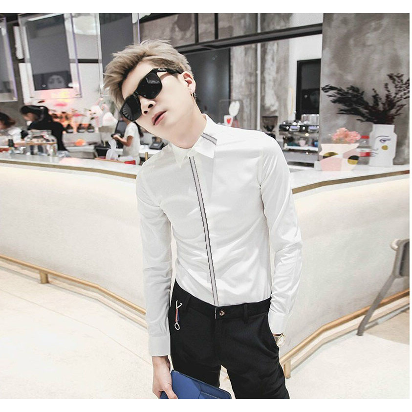 Sơ mi nam trắng sọc giữa thời trang