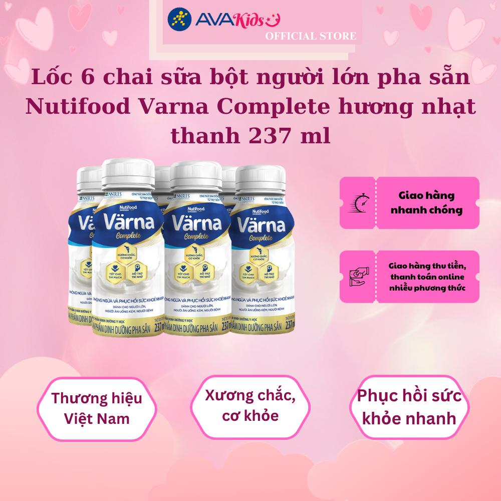 Lốc 6 chai sữa bột người lớn pha sẵn Nutifood Varna Complete hương nhạt thanh 237 ml