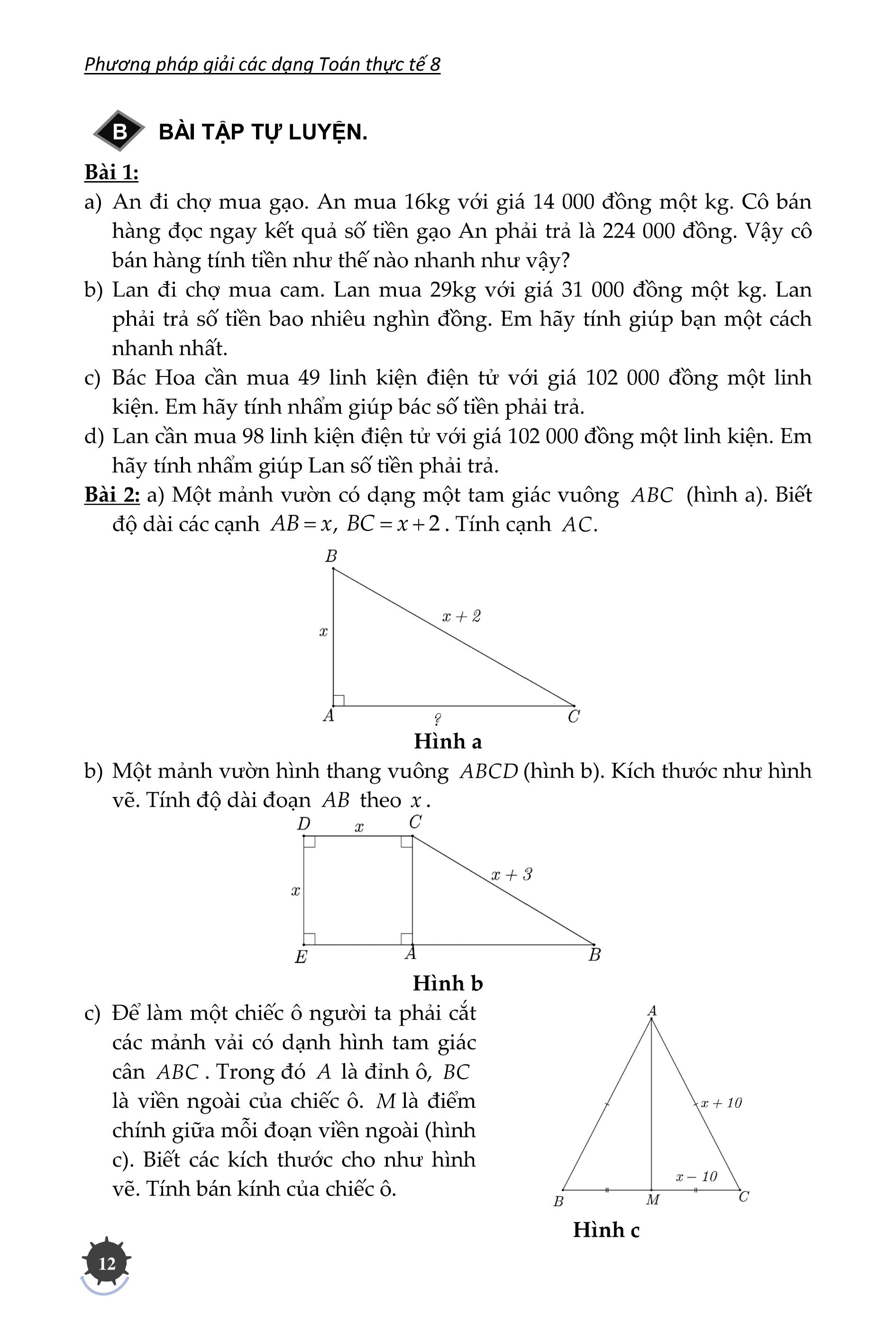 PHƯƠNG PHÁP GIẢI CÁC DẠNG TOÁN THỰC TẾ 8 (Theo chương trình mới)