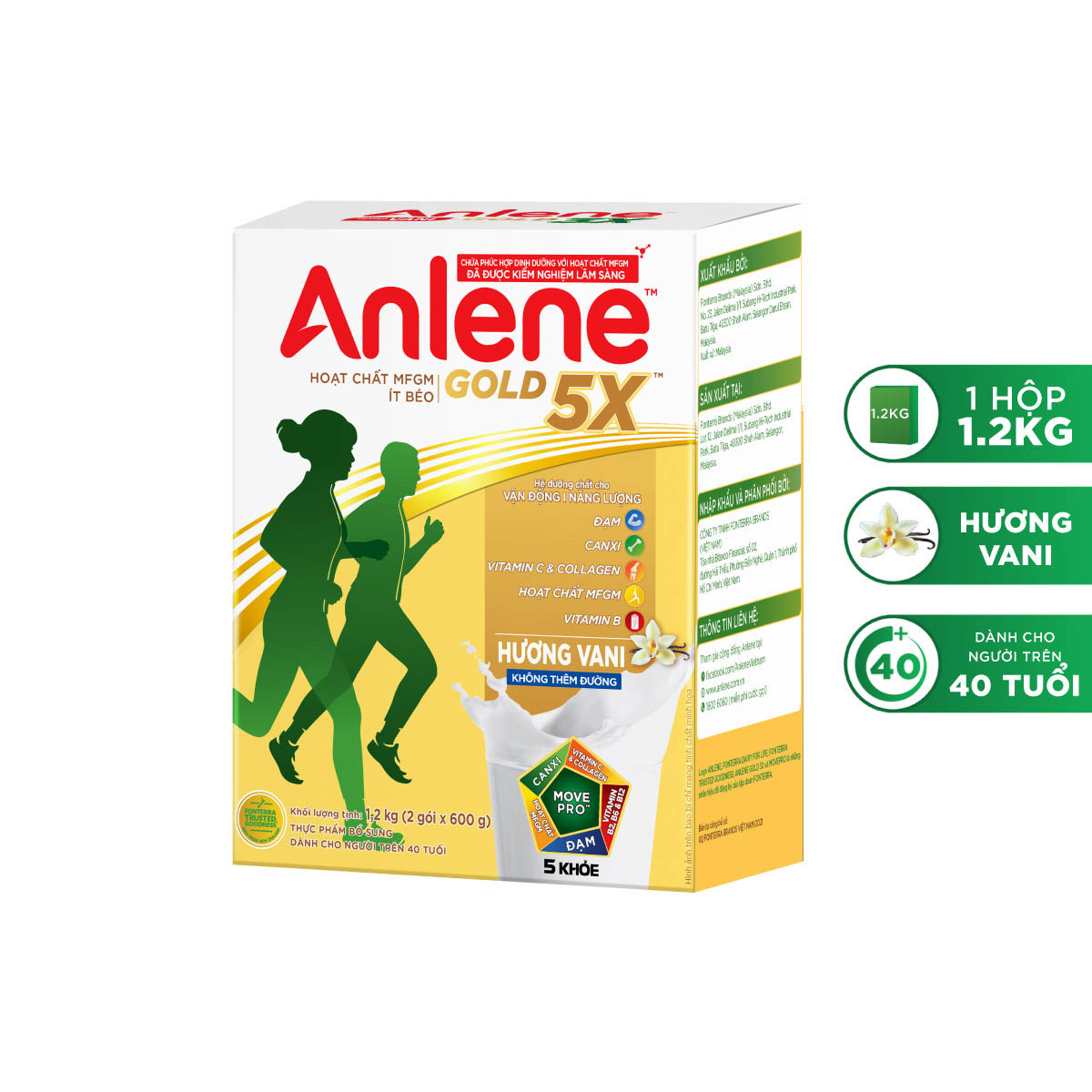 Sữa Bột Anlene Gold 5X Hương Vanilla (Hộp giấy 1200g) - Tặng combo 2 cốc sứ