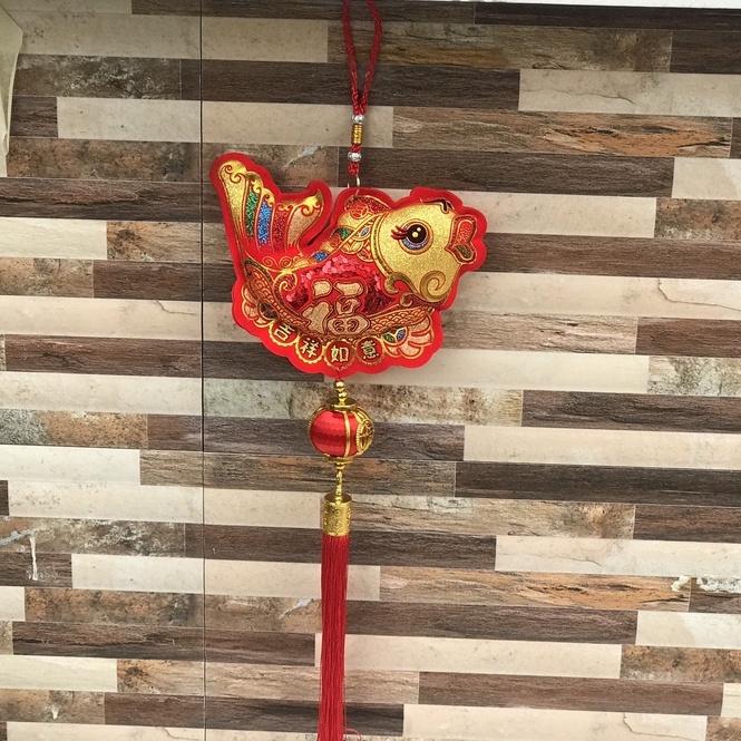 Dây treo nhung đỏ trang trí tết dây tro hình cá