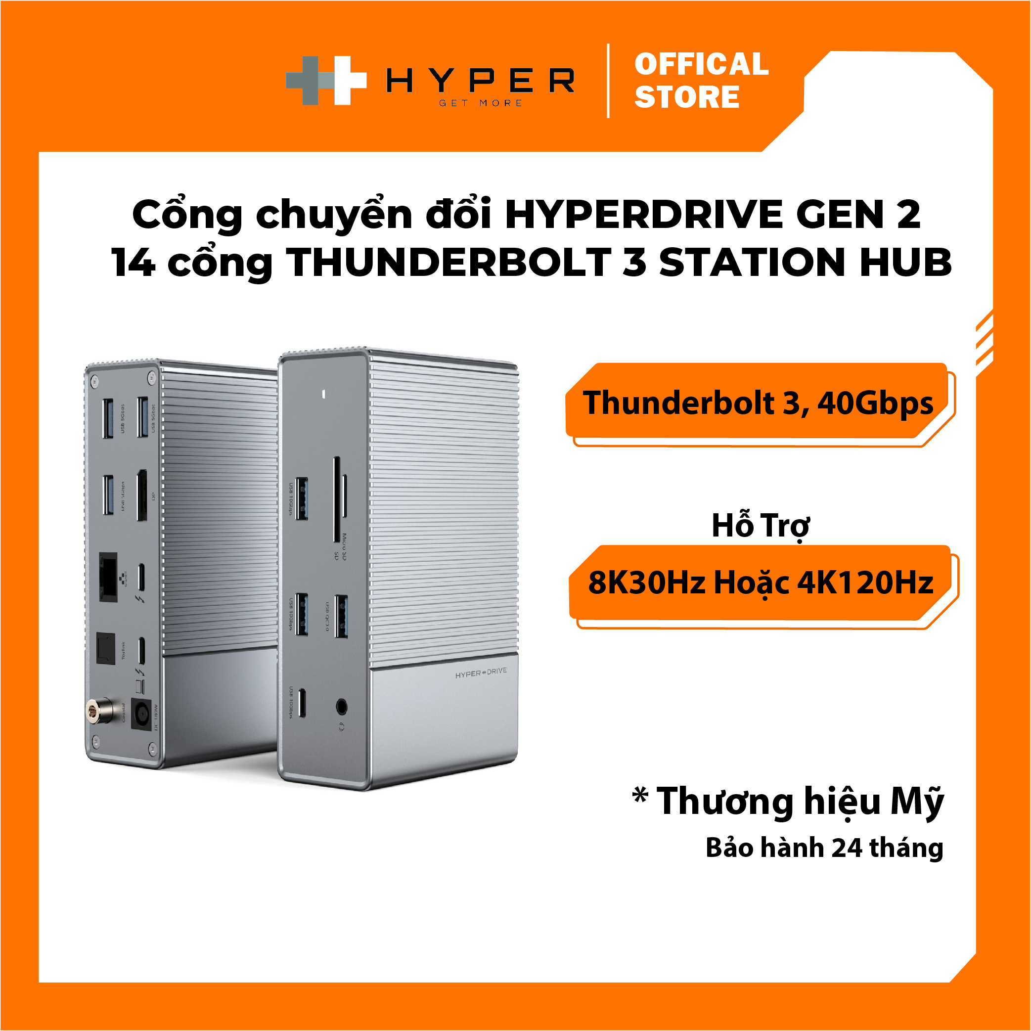 DOCK CHUYỂN ĐA CỔNG HYPERDRIVE GEN2 14 PORT THUNDERBOLT 3 STATION HD - HÀNG CHÍNH HÃNG