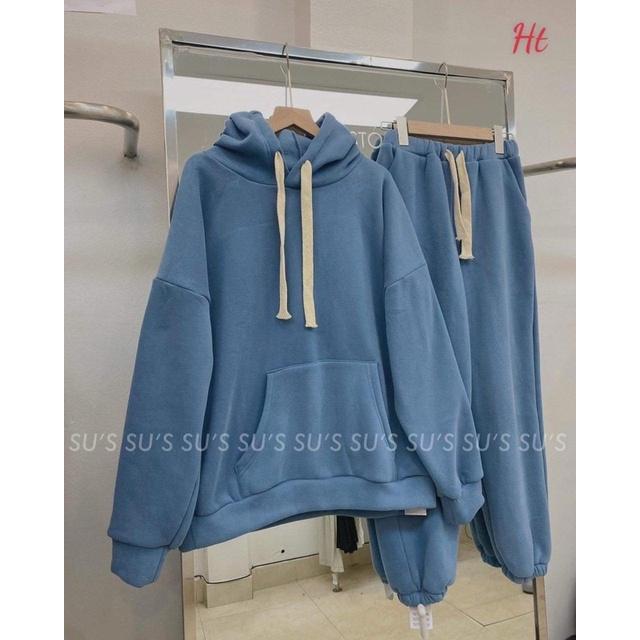 Bộ nỉ trơn áo mũ Cotton H2B