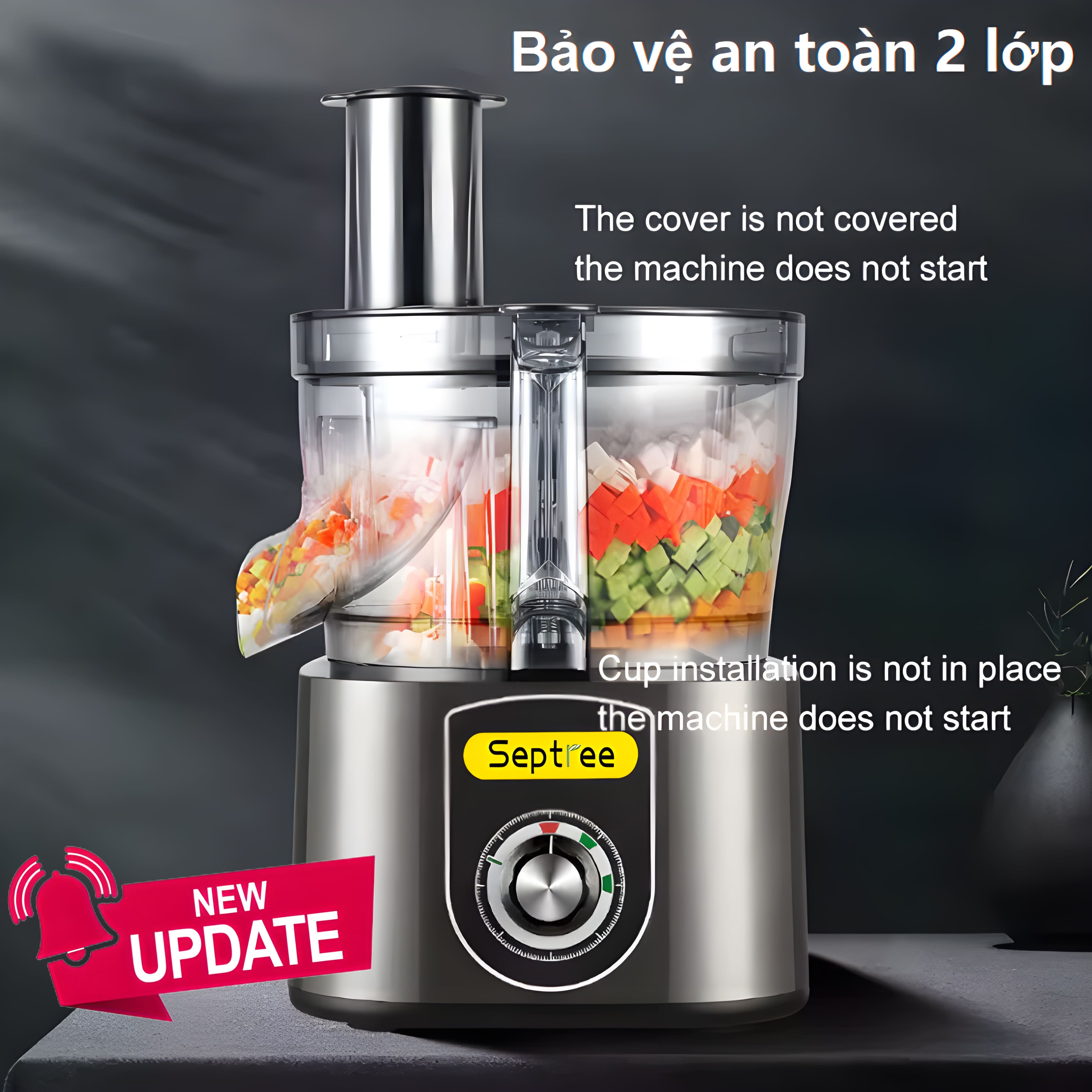 Máy thái rau củ quả đa năng chuyên nghiệp thương hiệu Septree ANS-A5, công suất 600W - Hàng Chính Hãng