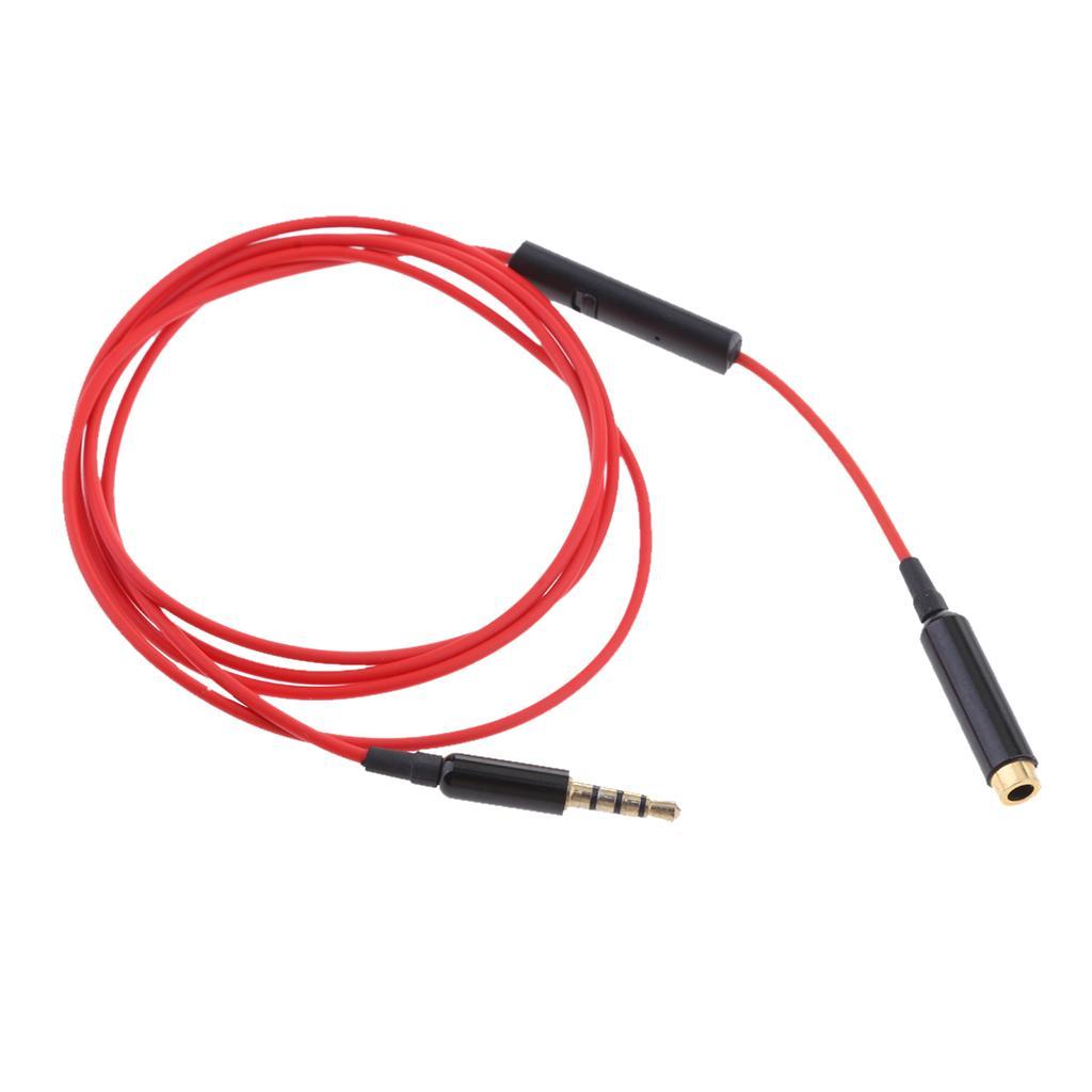 2x 3.5mm Male to 3.5mm Female Stereo Audio Cable with Remote & Mic Red