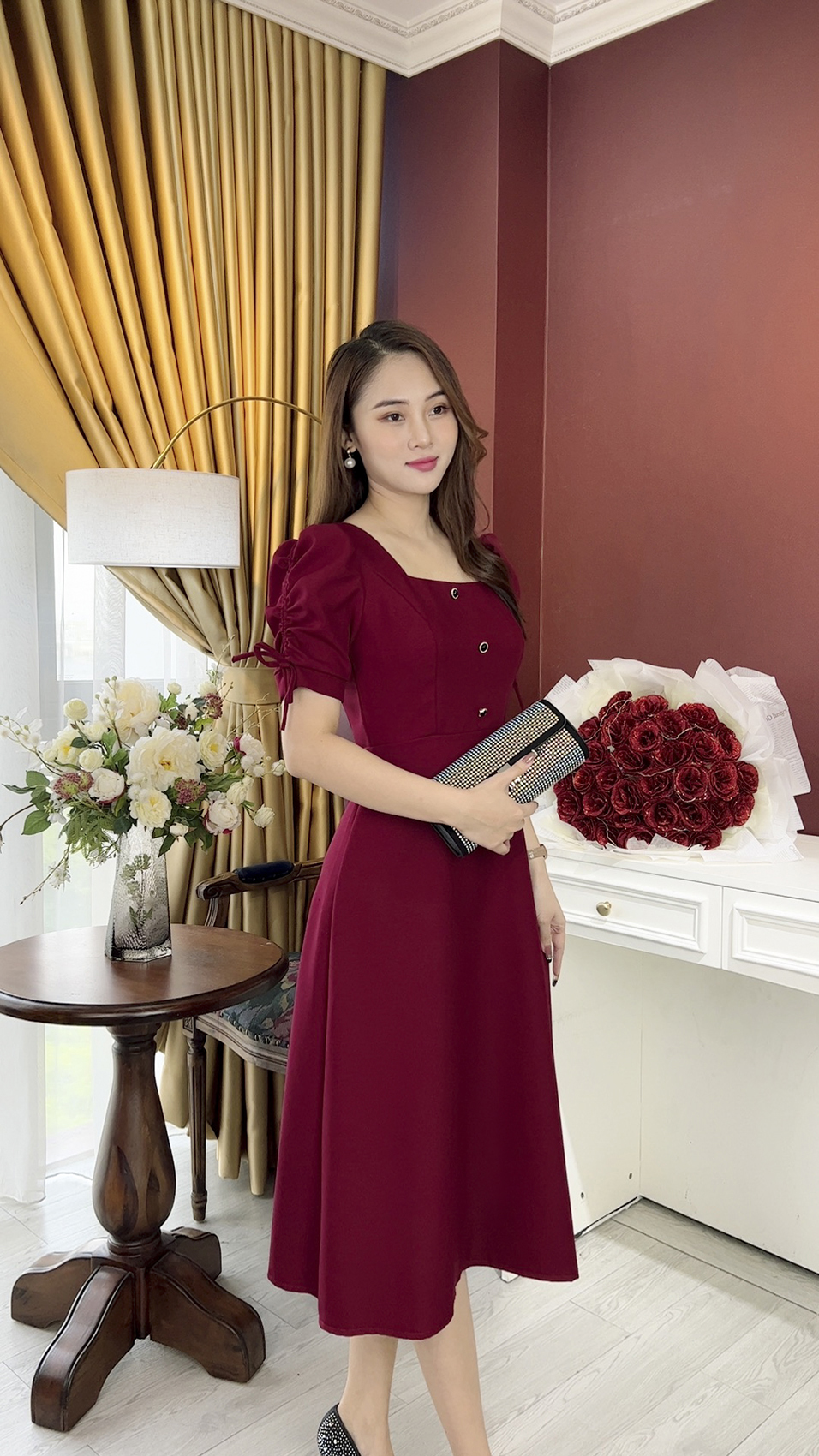 Đầm Trung Niên [ Linh Trà ] (TM 995) Bigsize Thiết Kế Trang Nhã Thanh Lịch Đi Làm Đi Tiệc Đi Chơi Cho Bà Cho Mẹ U40 U50